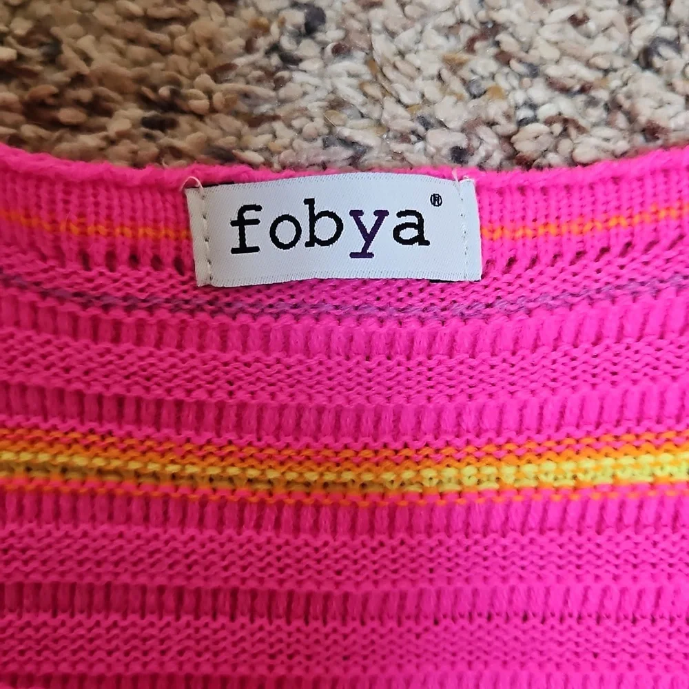 FOBYA Vibrant, Bright Pink and Yellow NEON Knit Cardigan Sweater - L